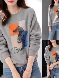 Áo Nỉ Cotton Nguyên Chất Dáng Rộng Tay Dài Mùa Xuân Thu Cho Nữ Áo Khoác Ngoài Mỏng Thời Trang Áo Chui Đầu Áo Phông Áo Phông