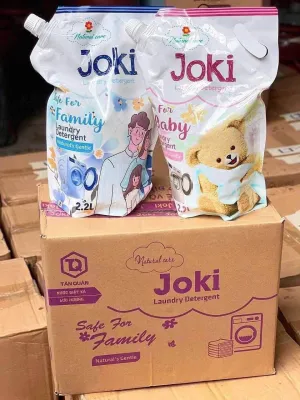 Nước giặt JOKI 1 thùng 4 bịch 8.8 lít đậm đặc nhiều bọt thơm lâu dùng cho giặt cho cả em bé