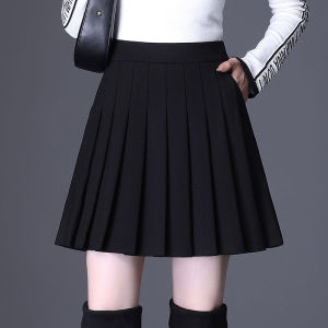 High Waist A-Line Mini Skirt Womens Pleated Slimming Short Skirt Knee-Length Polyester Fiber Fashionable Commute Style