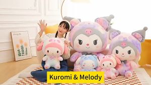 25cm Sanrio Cartoon Character Plushie Melody Kuromi Rainbow Color Plush Doll Birthday Gift for Kids