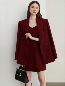 D-PLAY | Bordeaux Red Simple Womens Spring Suit Jacket