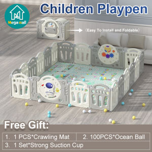 Mega Mall Baby Playpen Foldable Safety Fence with Free Crawling Mat Ocean Balls for Toddler Use
