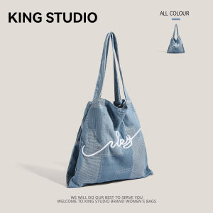 Trendy Summer Letter Tote Bag Womens Casual Denim Canvas Bag Large Capacity Shopping Bag Soft Handle Zipper Pocket