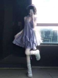 Gentle Wind Ultra Beautiful Halter Top Skirt Two-Piece Set Purple System Whole Set Summer 2026 Cotton Gentle Style Womens Fashion