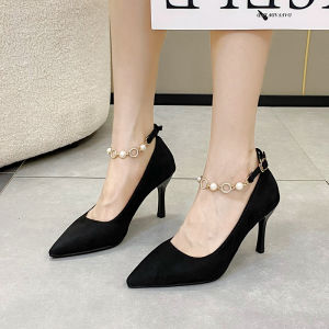 รองเท้าส้นสูงผู้หญิง ทรงหัวแหลม ดีไซน์เก๋ไก๋ ทรงเข็มขัด รองเท้าส้นเดี่ยว สำหรับใส่ไปทำงานในช่วงฤดูร้อนปี 2025