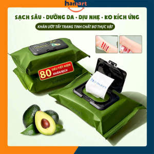 Hộp 80 Khăn Giấy Ướt Tẩy Trang Tinh Dầu Bơ Làm Sạch Sâu Dưỡng Ẩm Da Mặt Hiệu Quả Tiện Lợi