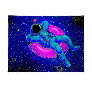 VIKAMA Psychedelic Astronaut Starry Sky Tapestry Nebula Neon Donut Design Gaming Room Bohemian Home Decor Dormitory Living Room