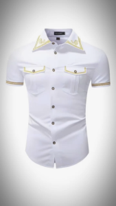 Áo sơ mi áo sơ mi nam cộc tay thiết kế phối màu viền cổ và tay áo độc lạ có 2 túi ngực - N98