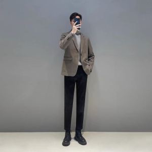 Mens Woolen Suit Jacket Thick Casual Style Korean Version Autumn Winter New Fashion Business Leisure Single-breasted Coat