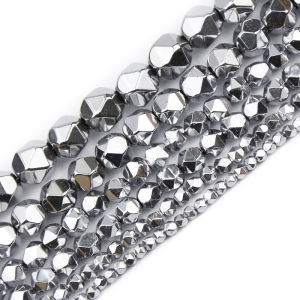3/4/6/8/10MM Silver Color Faceted Round Hematite Natural Stone Handmade Spacers Loose Beads For Jewelry Making Diy Bracelets