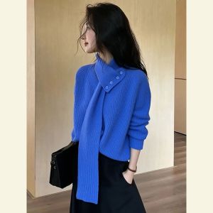 SHANGSHA | Atmospheric Stylish Unique Blue Pullover
