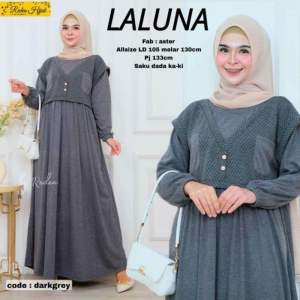 Gamis Wanita Laluna Jumbo Maxy Dress Motif Polos Bahan Kaos Aster Allsize LD105 Melar 130
