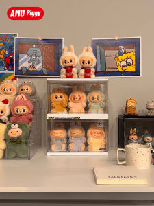 Labubu Macaron Storage Display Stand Toy Doll Figure Collectible Storage Box Rubber Fabric Organizer for Home Office