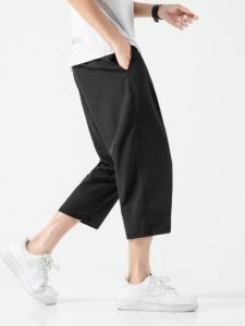 Ice Silk Mens Straight Leg Wide Leg Summer Thin Casual Sports Seven-Foot Pants Quick Dry Polyester Fiber mid Waist Youth Fashion