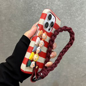 High Quality Red Striped Fun Doll Phone Case Silicone Anti-Fall Protection for Apple 15Promax Compatible with iPhone 15Promax