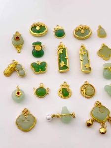 2Pcs Imitation Jade Alloy Charms New Chinese Style Beads for DIY Sewing Bag Clothing Garment Decoration Pendants Accessories
