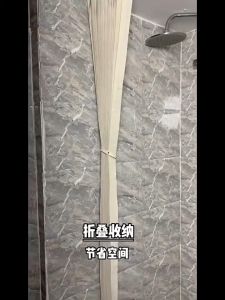 Magnetic Folding Shower Curtain Space Save Bathroom Foldable Waterproof Linen Curtain 120x180cm