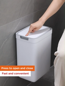 Joybos  S01 9L Capacity Trash Bin with Press-Top Lid |Wall-Mountable/Standing Dual-Use |Rainbow Button & Slim Gap Design  for Bathroom Kitchen Toilet