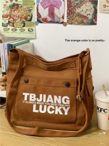 Trendy Large Capacity Canvas Tote Bag for Women Single Shoulder Slant Cross Bag Commuting Class Student Tote Bag