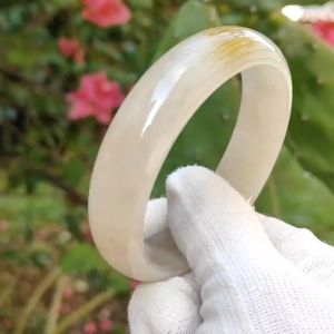 Very Rare Lemon-Yellow Patch Natural Type A Jadeite Jade crafted as Peace Bangle certificate weighs 58.76 grams measurement 15.3 * 7.1 * 56.4 mm (bangle9)