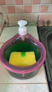 BISA COD - Tempat Sabun Bulat 1000ml + Spons Cuci Piring 2in1 Dispenser Sabun Cair