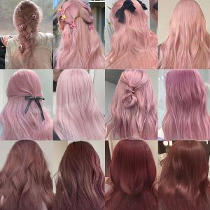 Pink Hair Dye Kit for Home Use Cherry Blossom Pink Peach Blossom Pink Rose Brown Plant-Based Hair Coloring Agent Lightening Effect