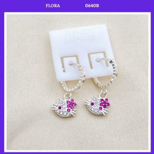 FLORA 0640B - Bông tai bạc ta hình mèo Hello Kitty dành cho bé gái