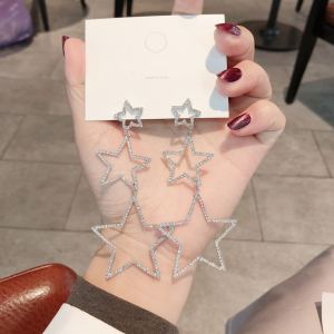 Exaggerated Long Star Pentagram Large Earrings Womens High-End Sensation Super Shiny Suitable for round Faces Slimming Dangle Earrings