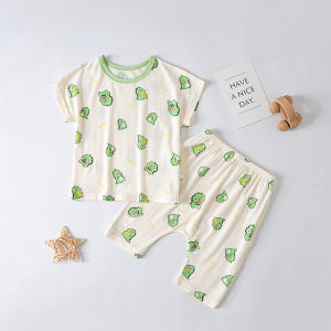 Modal Summer Childrens Sleepwear Set Short Sleeve Home Clothes Thin Large PP Pants Two-Piece Set for Boys And Girls