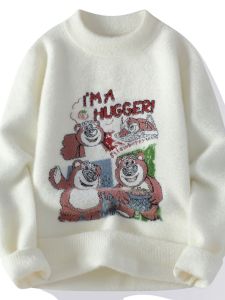 Thickened Woolen Knitted Sweater for Boys Teenage Autumn Winter Warm Soft Comfortable Base Layer Shirt with Print Half High Collar