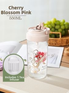 HOOMEY | High Aesthetic Portable Glass Cup For Women With Straw And Tea Separator