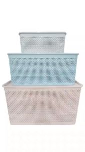 Set 3 Rổ chữ nhật nhựa VIỆT NHẬT - Có nắp thoáng khí - Đựng thực phẩm quần áo đồ chơi bé 3386/7/8