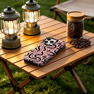 Potdemiel | Pink Black Wavy Line Double Layer Hard Shell for iPhone 17 16 15 14 Plus 13 Pro Max Anti-Drop Shockproof PC Case