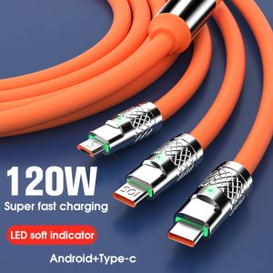 ♥Ready Stock Limit Free Shipping♥6A 3 In 1 Super Charging Cable Micro USB Type-C Fast Charger Micro USB Type-C Data Cable Multi Usb Port Multiple Charging Fast