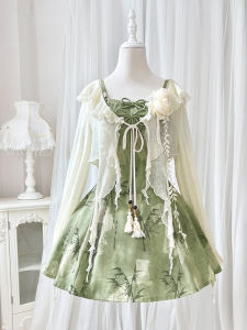 Original National Brand Bamboo Language Lolita Girl Han Elements Sweet Improved Strap Dress Set Fairy Dress Fresh Sweet Style