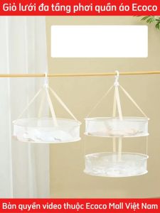 Giỏ lưới phơi quần áo ECOCO 1 và 2 tầng kèm móc treo thế hệ mới Giá phơi đồ trang điểm tất vớ đồ đa năng