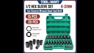 15pcs / 20pcs 1/2 Inch Long Impact Socket Set Deep Socket Spanar Box Set 8mm - 32mm Impact Wrench Socket Set Tool Set