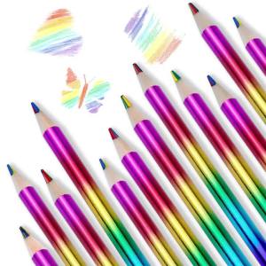 8/16 Pcs Rainbow Colored Pencils 4 Color in 1 Pencil .Suitable for Schools Students Sketching Doodling Coloring Painting.