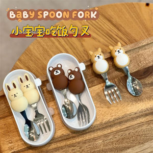 ชุดตะเกียบและช้อนเด็ก 304 สแตนเลส น้ำหนักเบา สำหรับเด็ก ช้อนสำหรับฝึกทานอาหารแบบพกพา ชุดเครื่องมือทานอาหาร