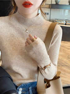 Beautiful Knitted Womens Sweater with Half-High Collar Long Sleeves for Autumn/Winter 2023 Trendy Slim Fit Pullover Top