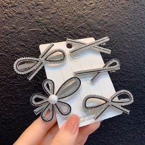 Tooyoo Korean Style Bowknot Pearl Hair Clip For Girls Women Unique Texture Rhinestone Flower Duckbill Clip Hair Accessories