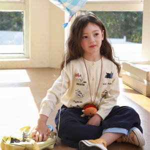 Spring Fashion Kids Jacket 2025 New Graffiti Pure Cotton Knitted Cardigan Baby Top Sweet Style Long Sleeve round Neck Button Closure