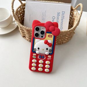 Sanrio | Cartoon Telephone Hello Kitty Phone Case for iPhone 17 16 15 14 13 Pro Max Plus 17 Pro Anime Silicone Back Cover with Lanyard