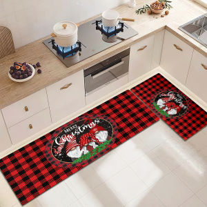 VIKAMA 2PC Christmas Red Checkered Pattern Floor Mat - Soft And Comfortable For Bedrooms And Corridors - Home Decoration