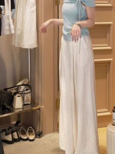 Zhang Yuan Yi Womens Casual Pants Drapey Straight Leg Summer Small Design Wide Leg Floor-Length Long Pants High Waist