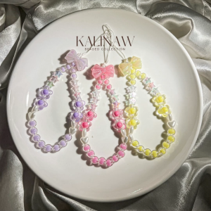KALINAW PastelPuff Ribbon Flower Star Sago Beads Beaded Keychain/ Phone Lanyard