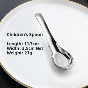 Short-Handled 304 Stainless Steel Spoons Deep Bottom Flat Head Iron Soup Spoons for Home Use Childrens Eating Utensils