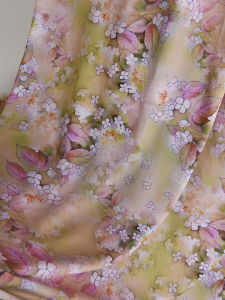 Huanao Pure Cotton Silk Gown Fabric 60 Thread Count Emulation Silk Style Chinese Floral Print for DIY Clothing And Home Decor