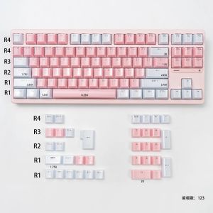 123 คีย์วุ้นรอบสีขาวสีชมพูโปร่งแสง Keycaps OEM Double Shot Keycaps สําหรับ Cherry MX 61 68 104 แป้นพิมพ์เครื่องกล