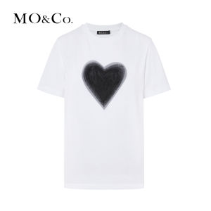 MO&Co. | 3D Heart Round Neck Short Sleeve Loose Fit Cotton T-Shirt Black White